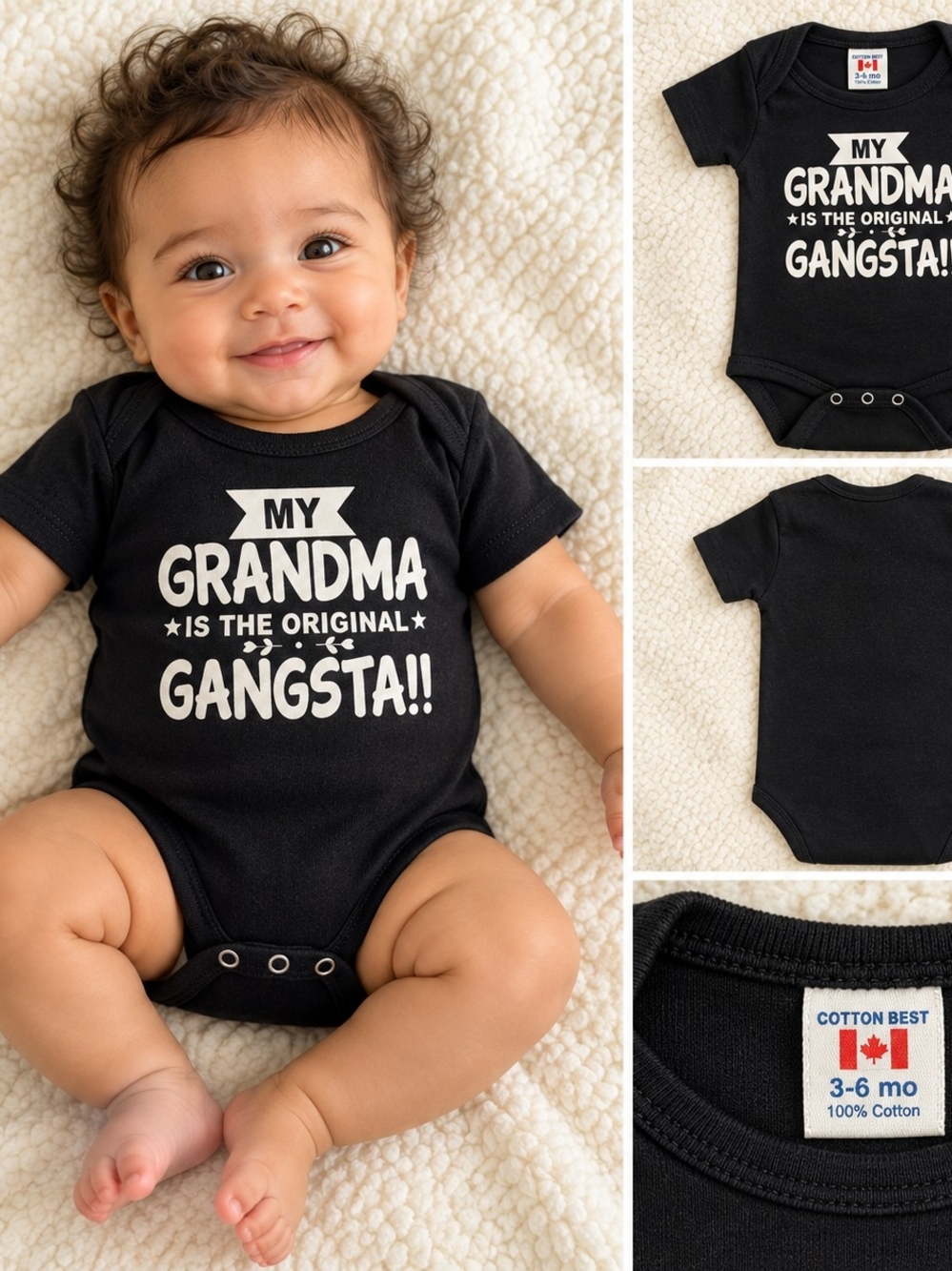 My Grandma Is the Original Gangsta Black Baby Onesie | 3–6 Month